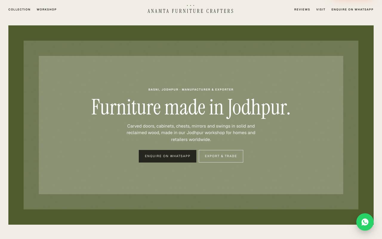 Furniture exporter website concept, Jodhpur