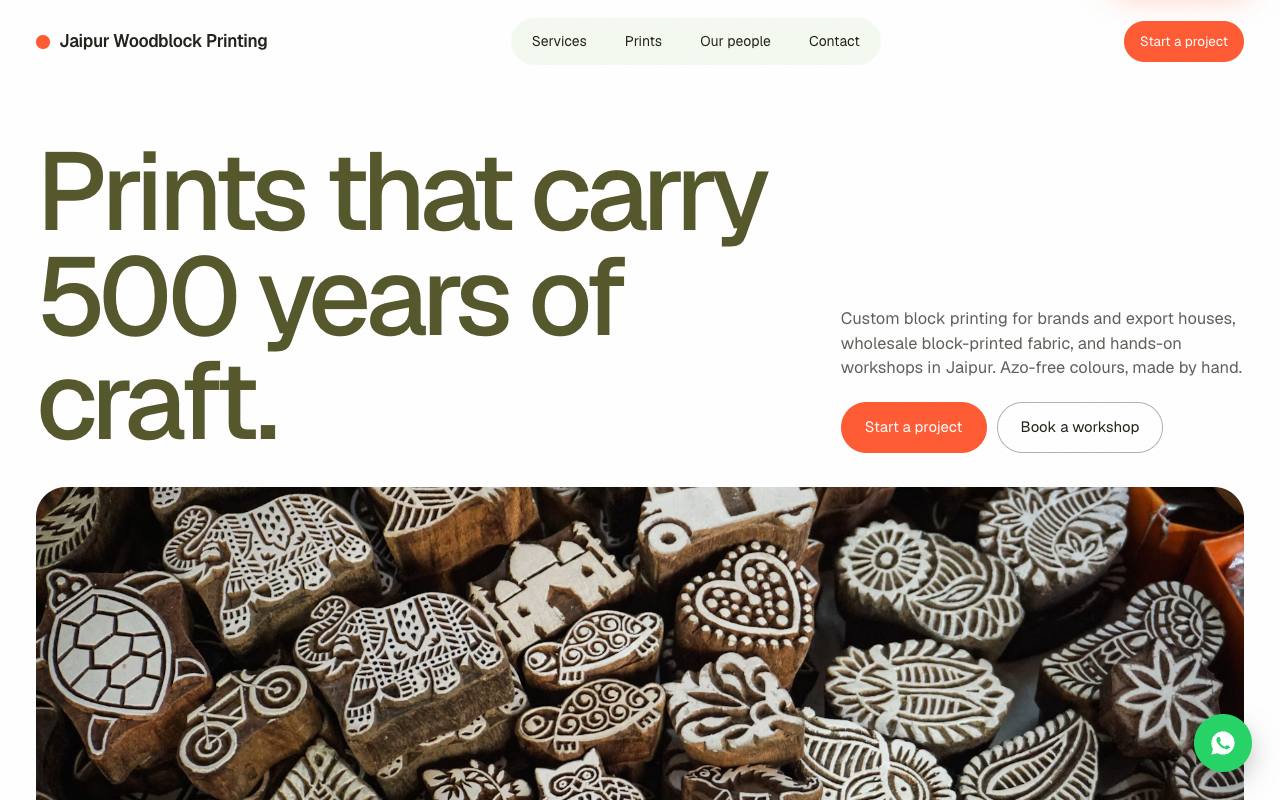 Block print studio website concept, Jaipur