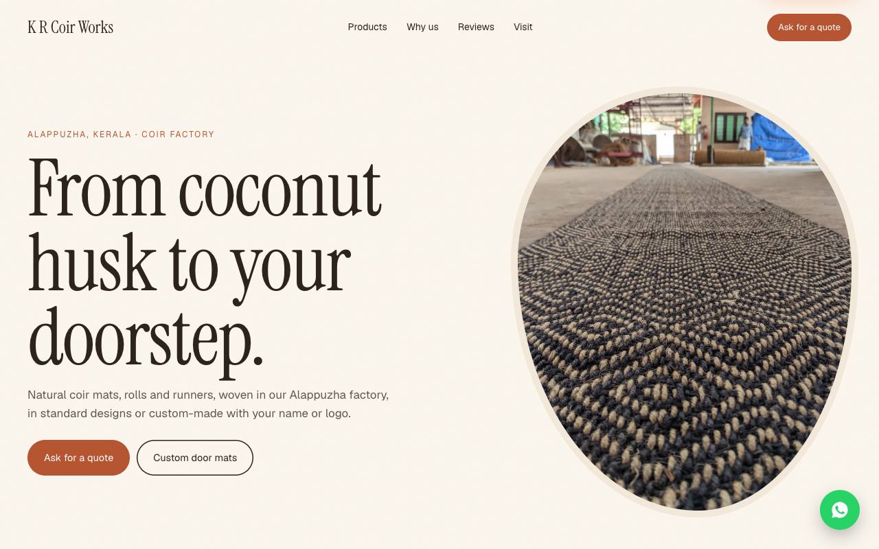 Coir factory website concept, Kerala