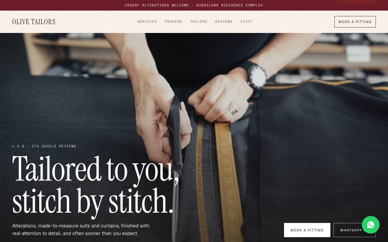 Tailoring studio website concept, Dubai