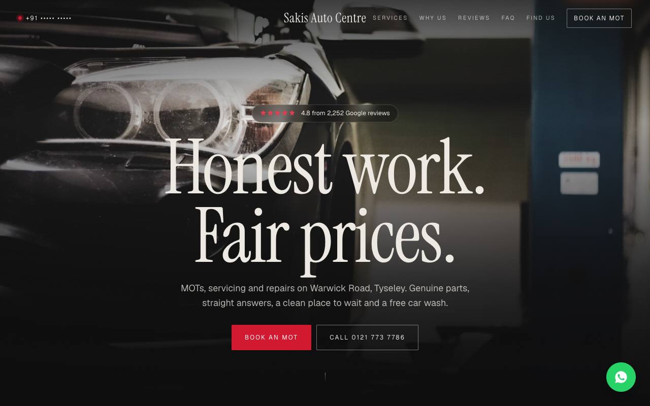 Car garage website concept, Birmingham, UK