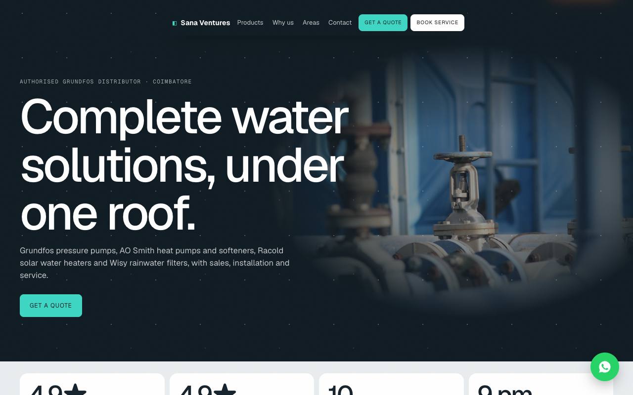 Pump distributor website concept, Coimbatore