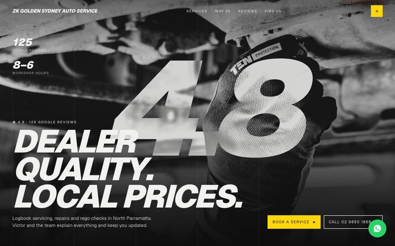 Auto workshop website concept, Sydney